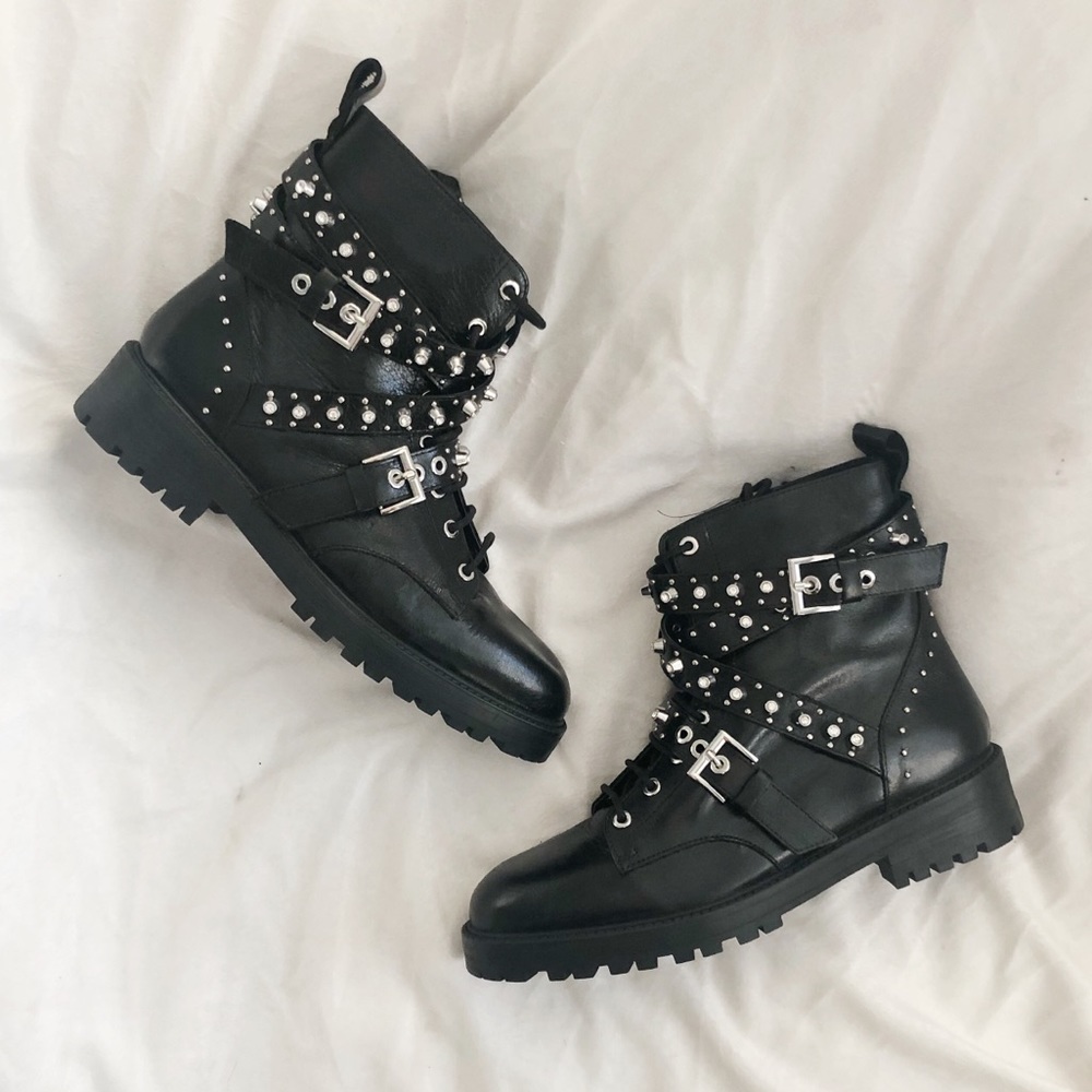 Zara • Jewel Studded Combat Ankle Boots